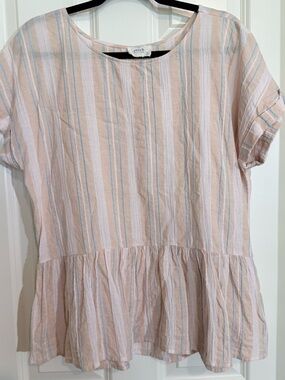 Perch Peach Stripe Peplum Short Sleeve Top